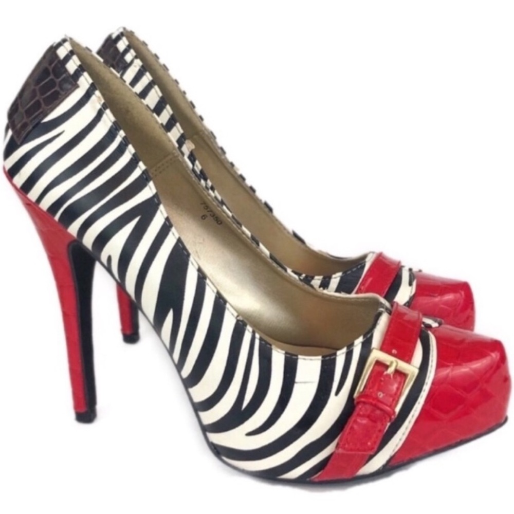 Qupid Stylish Red and Black Zebra Print Women's Heels/stilettos Sz 7